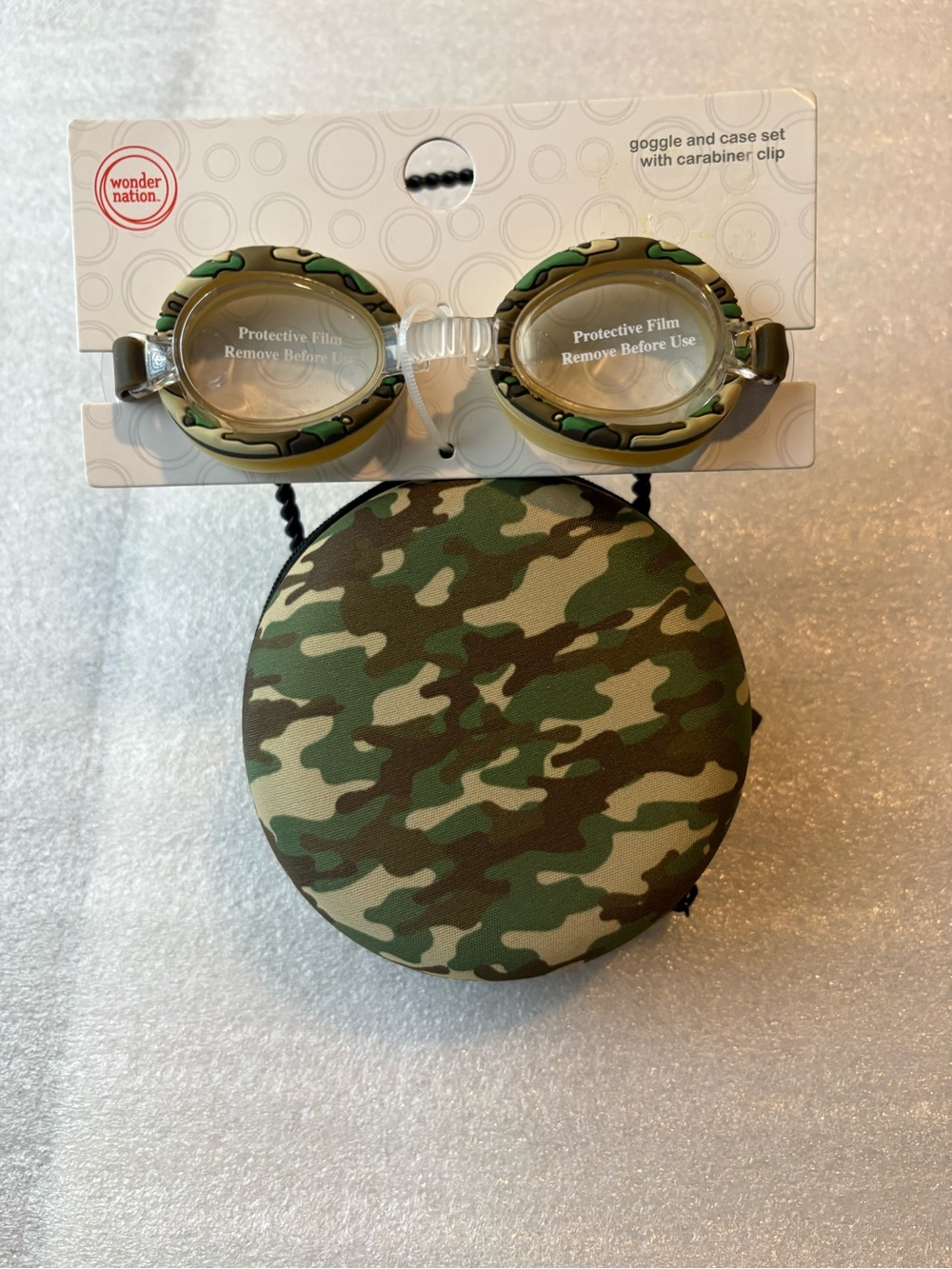 wonder nation Kids Camo Swim Goggles and Matching Case - Green/Brown